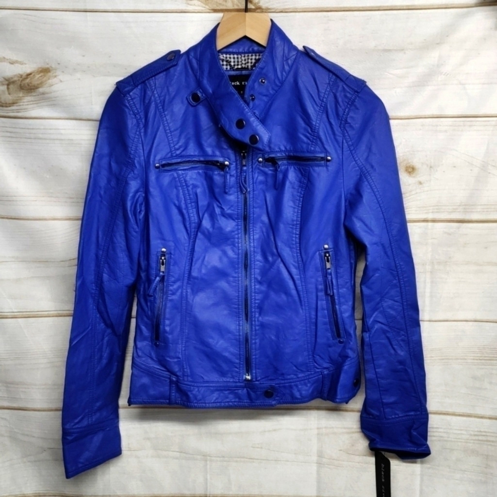 Black Rivet Electric Blue Faux Leather Jacket, Size Small
